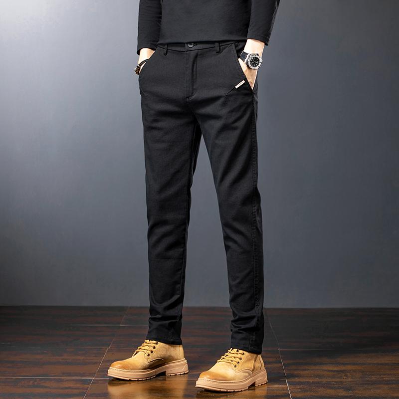 Fashion Korean Clothing Spring Men's Slim Casual Pants Business Straight Twill Cotton Elastic Trousers Plus Size