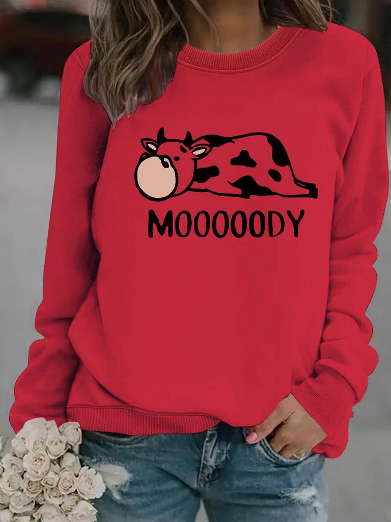 Moody Print Women's Casual Long-Sleeve Round Neck Sweatshirt Hoodie (Autumn/Winter Collection)