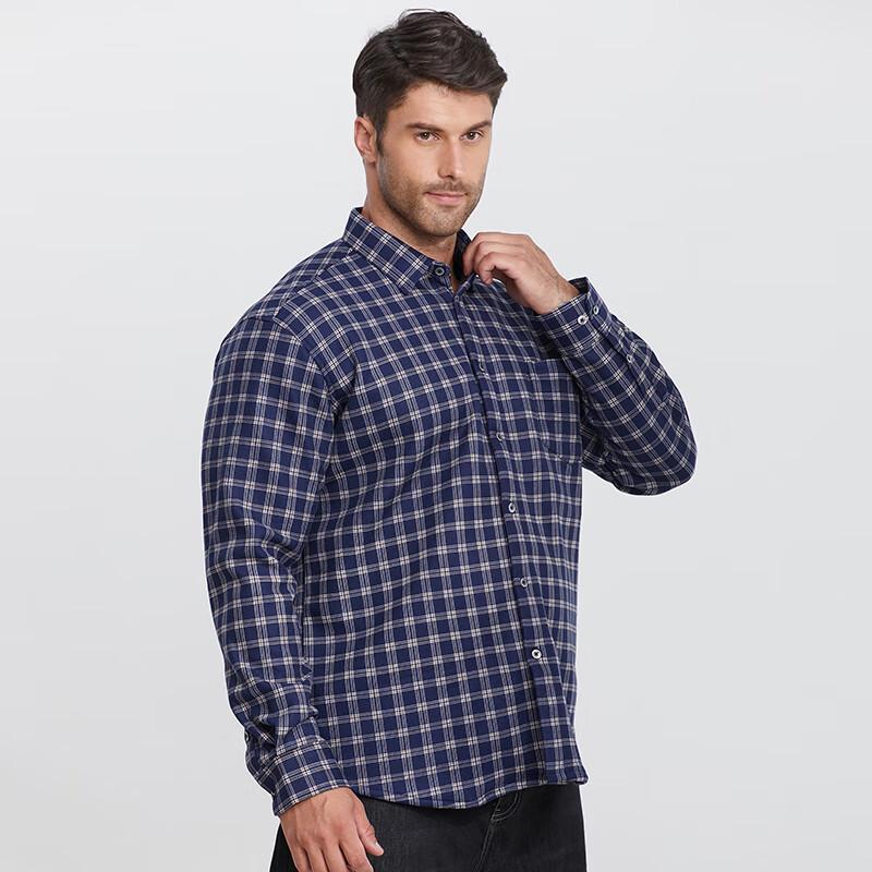 Di Bin Ze Men's Loose Fit Plus Size Fleece-Lined Plaid Shirt