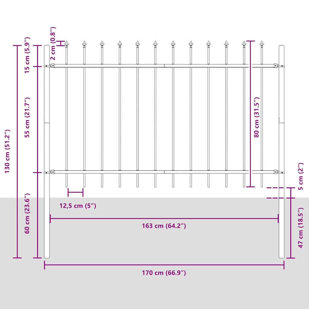 Garden Fence Panel 2 Pcs Gray 3.4 X 0.8 M Powder Coated Steel