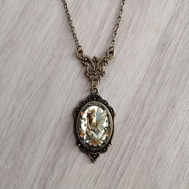 Wykwintny owalny szklany naszyjnik z zawieszką, srebrne akcesoria ze stopu w kształcie motyla