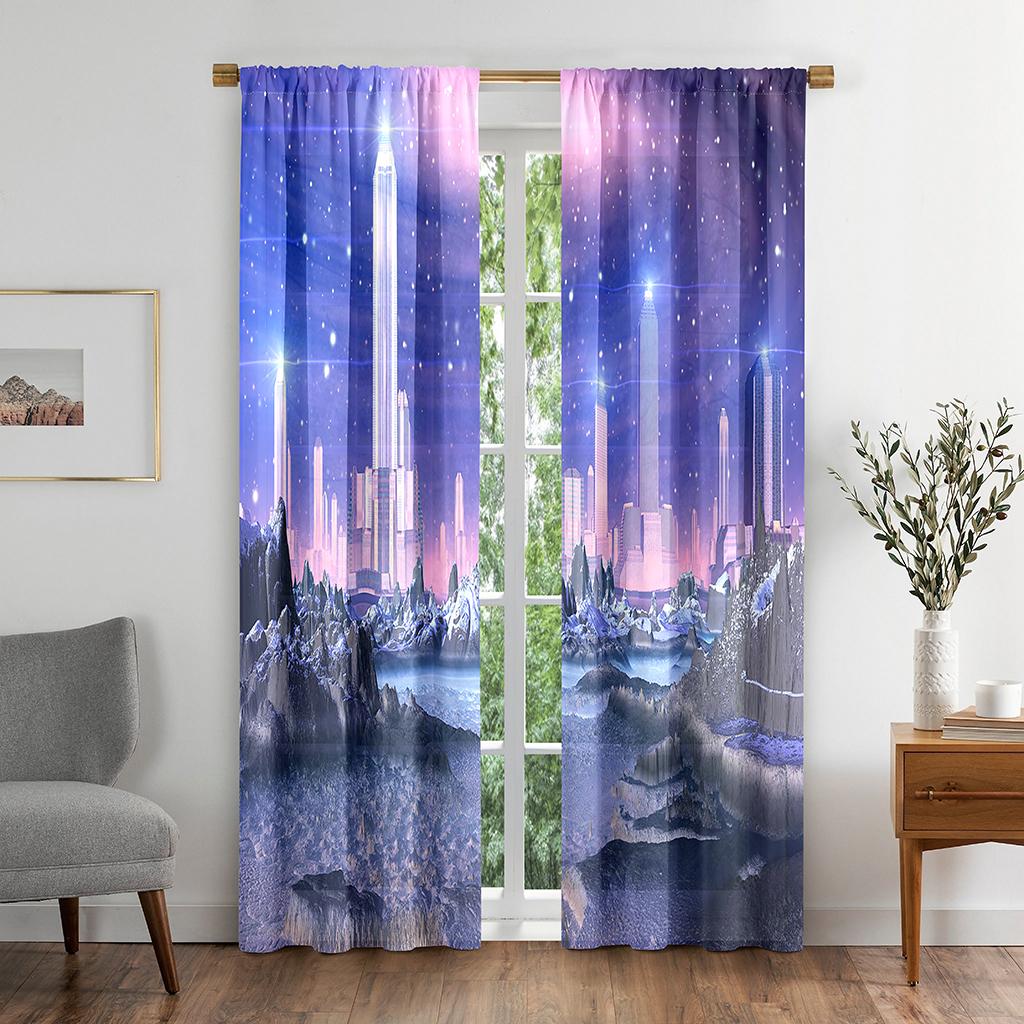 Cortina Opaca de Ventana con Diseño de Galaxia Espacial Planeta Dibujos Animados para Sala de Estar Dormitorio Baño Cocina Puerta Armario Decoración Ganchos