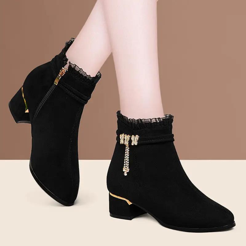 Fashion Women's Short Boots Thickened Fleece-lined High-top Cotton Shoes Versatile Medium Arch Soft Sole Snow Boots for Autumn/winter
