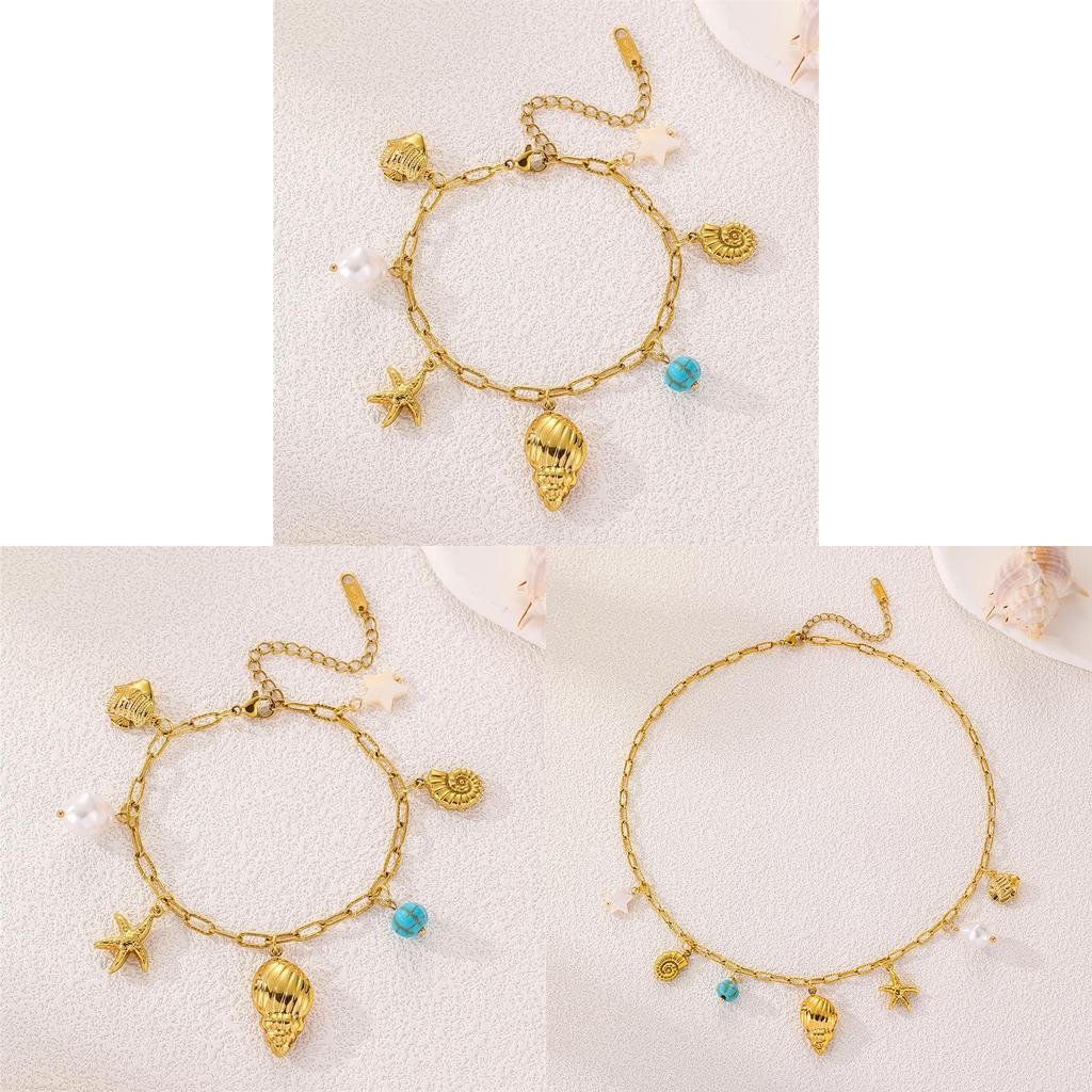 Bohemian Beach Shell Pendant Necklace And Bracelet Set For Women