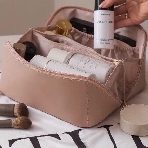 Cosmetic Bag Pu Bag Women's Large Capacity Ins Cosmetic Case Travel Toiletry Bag Cosmetic Storage Bag Decorative Letters