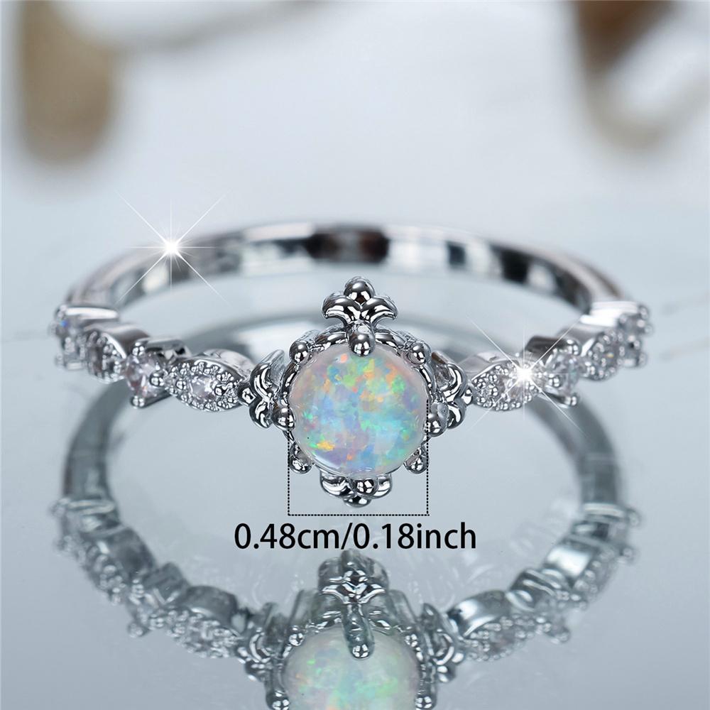 Charm Female Opal Stone Round Ring Silver Color Cute Gift Wedding Jewelry For Women