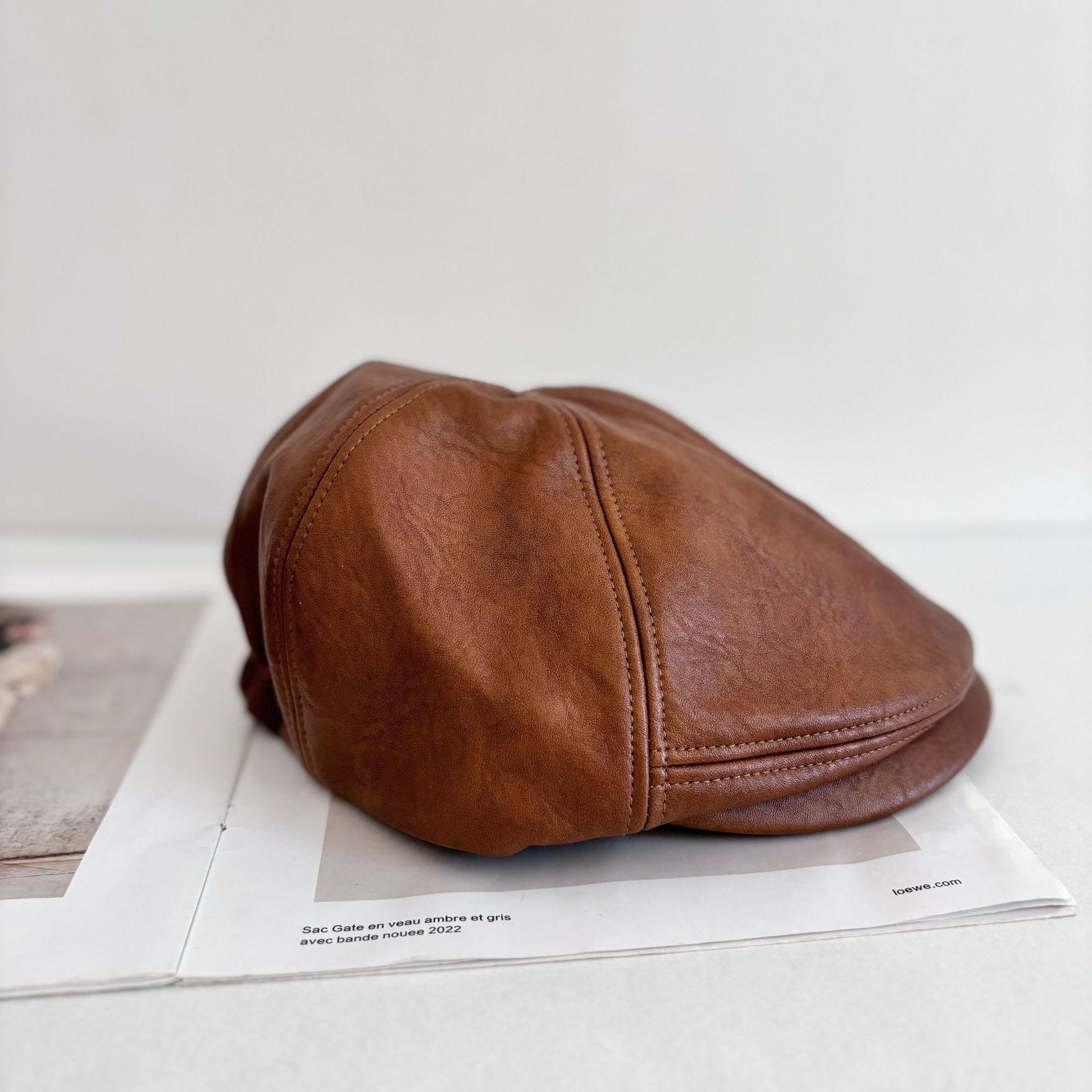 

Осень и зима универсальный теплый простой осень и зима литературный и ретро шоу маленькая шляпа лицом вперед большая окружность головы кожаный берет M（56-58cm） темно-коричневого