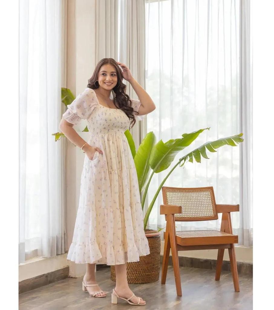 Women Fit and Flare White Maxi/Full Length Dress