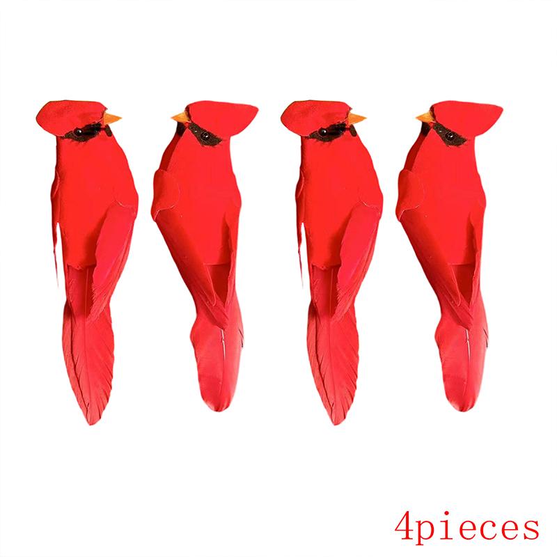 2/4/6Pcs Simulation Feather Birds With Clips For Garden Lawn Tree Decor Handicraft Red Birds Figurines Home Garden Decoration