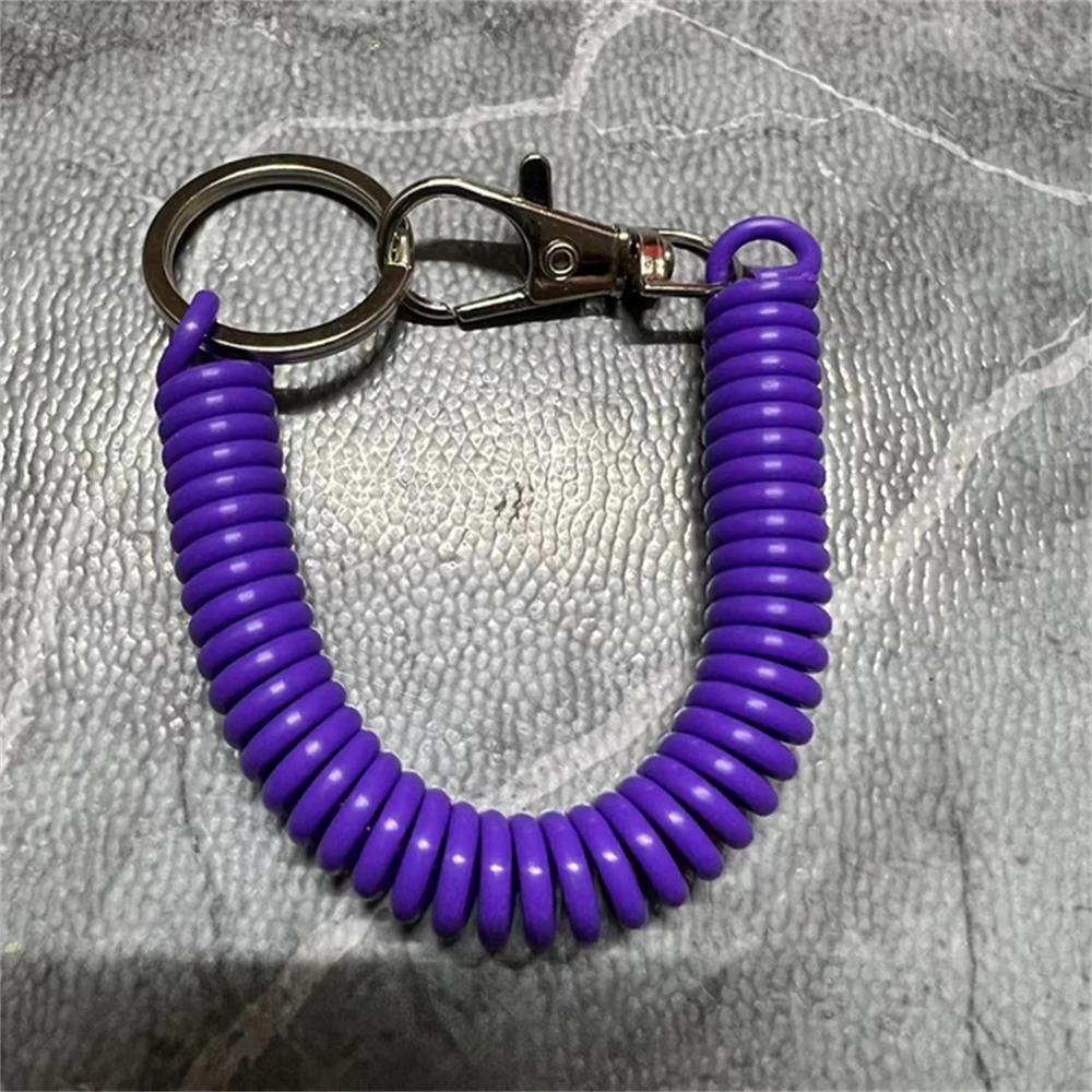 Colourful Retractable Spring Coil Keychain Anti-Lost Stretch Cord Safety Keyring With Metal Lobster Clasp For Girls Phone Wallet
