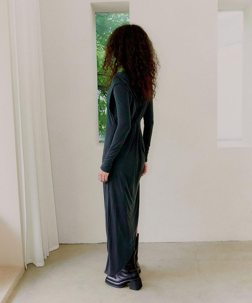 Probo Asymmetrical Back Twist Dress / Dark Gray