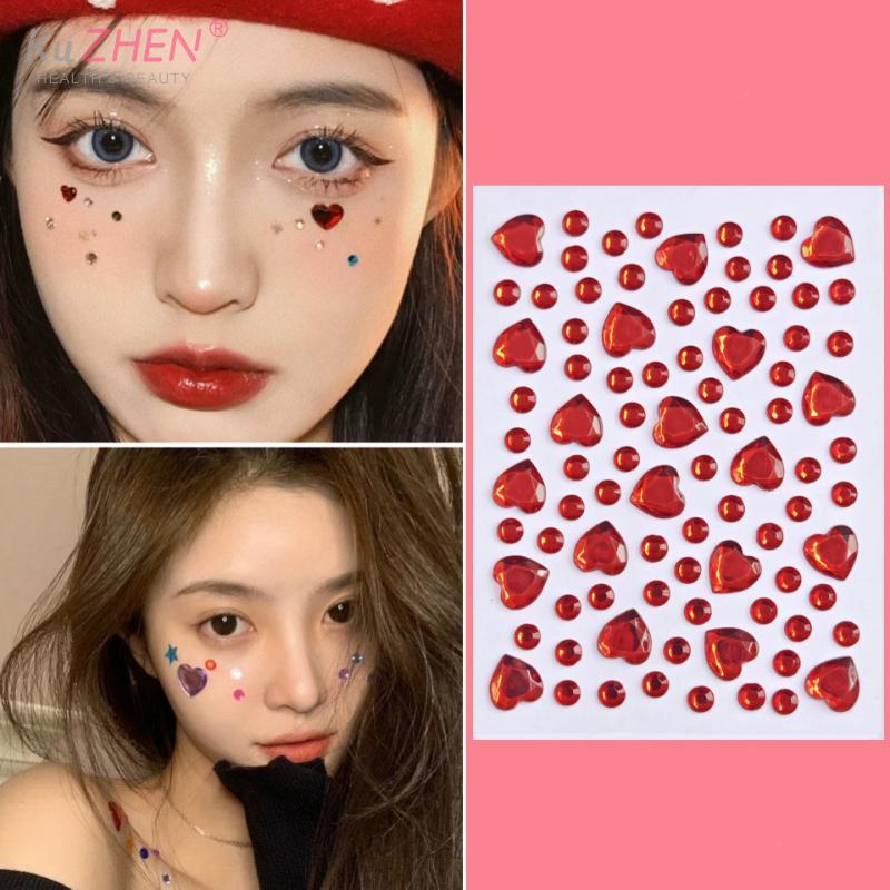 Bunter Herzform Diamant Edelstein Aufkleber 3D Gesicht Strass Tattoo Lidschatten Aufkleber für Festival Party Bühne Körper Make-up Bling