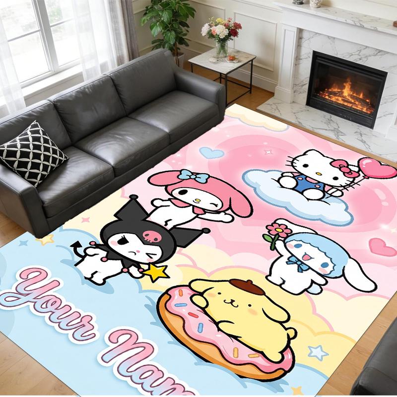Crystal Velvet Rug Custom Name Text, Soft Non Slip Floor Mat Home DecorHello Kitty