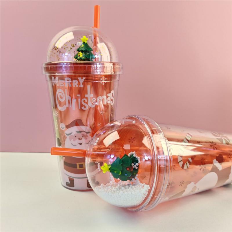 Cupa de Crăciun cu capac pai strat dublu plastic cafea lapte ceai suc cană Xmas sticlă de apă cadou de Crăciun vânzare cu ridicata