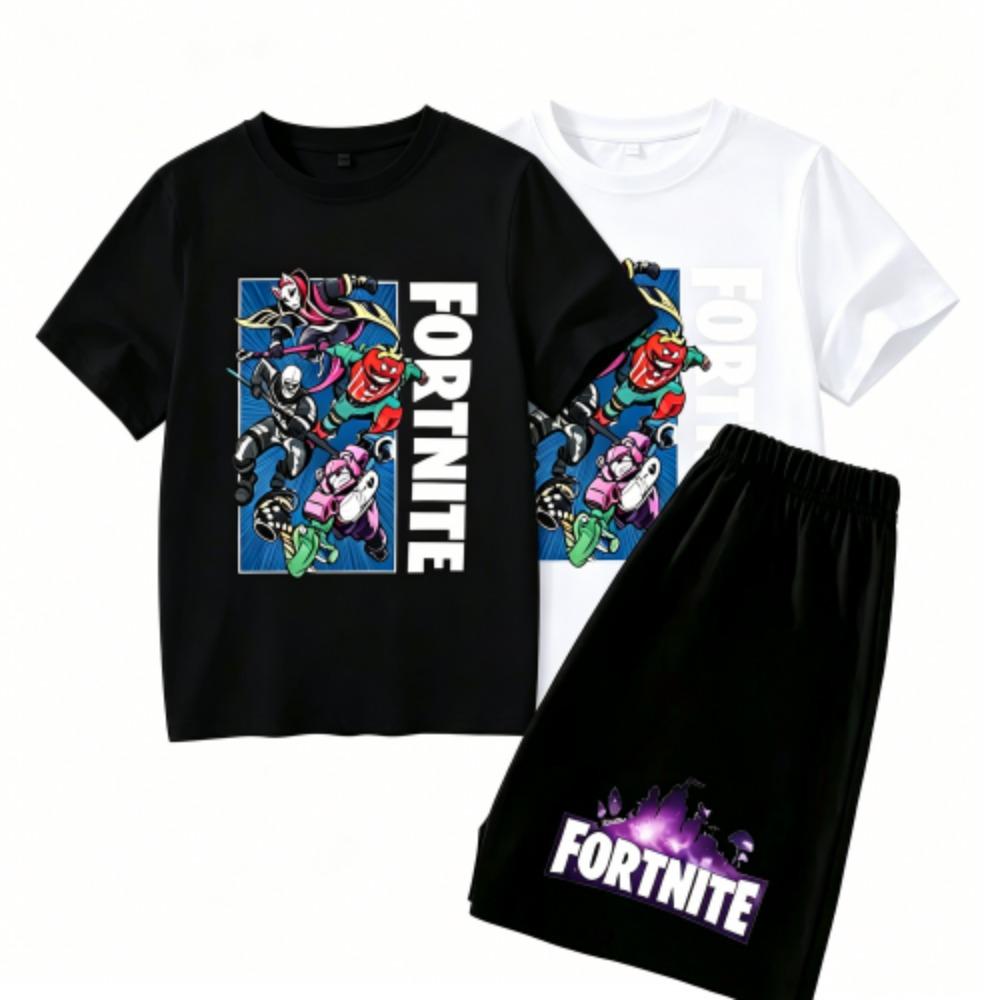 Anime Game Fortress Print Outdoor Street Kids T-shirt and Shorts Summer Home Casual Outfit Boy and Girl's Sports Set