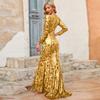2022 Spring and Autumn Sequined Dress Purple Round Neck Temperament Long Evening Dress Amazon Hot-selling Long-sleeved Dress