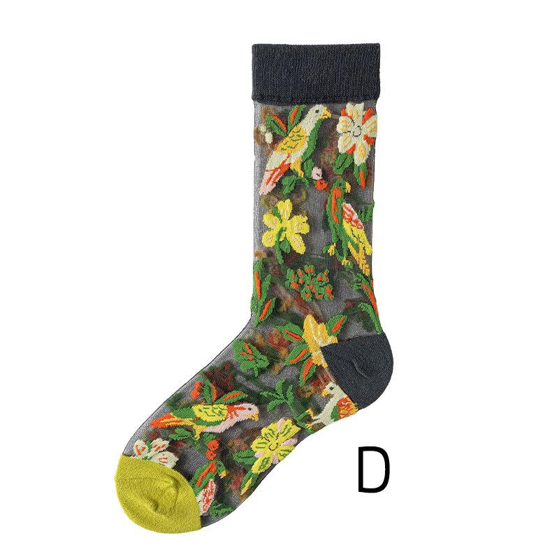 

Japanese Style Women s Knee-High Lace Mesh Silky Transparent Socks for Spring/Summer One Size