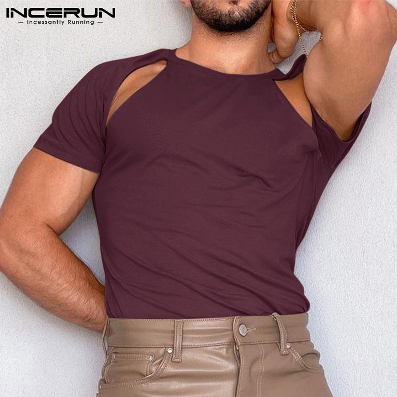 

INCERUN Мужские однотонные летние тонкие топы с вырезами