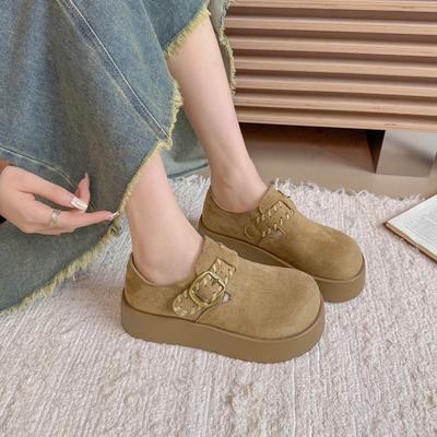 Fashion Comfortable Single Shoes Women's Fashion Round Toe Suede Metal Slip Strap Non-Slip Platform Flats