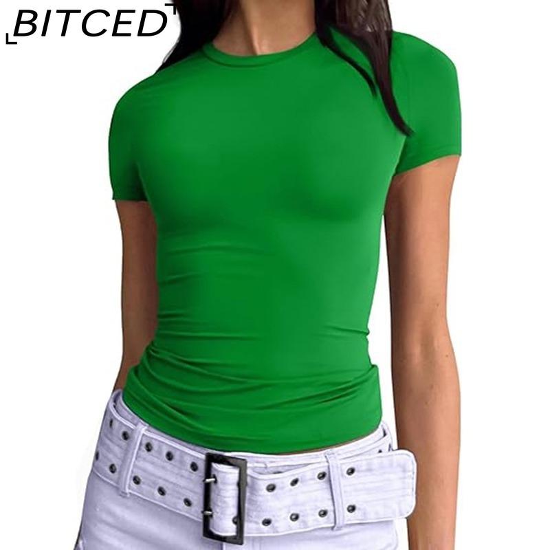 BITCED Damska koszulka z długim rękawem na lato: Stylowe topy z dekoltem O, dopasowane, do noszenia jako warstwa zewnętrzna