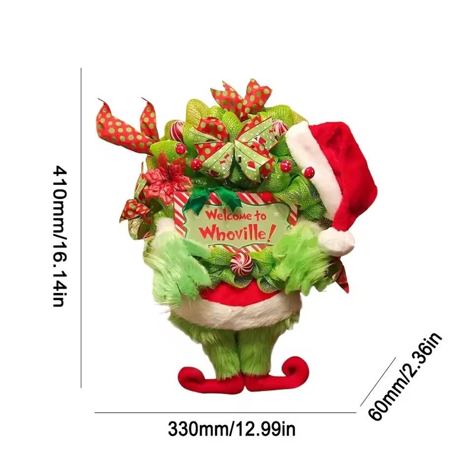 Door Creative Christmas Decor Plush Green Hairy Monster Hanging Ornament Grinch Leg Wreath Door Hanging New Year Decoration