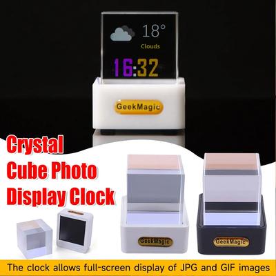 Crystal Cube Fotoğraf Gösterimi Holografik Masaüstü Akıllı Hava İstasyonu Dijital Saat GIF Animasyonlar Albümü