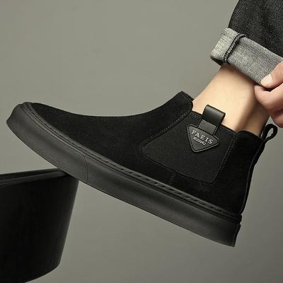 High-top Shoes Autumn and Winter New Flip Fur Martin Boots Velvet Warm Platform Leather Shoes Men's Leather Versatile Chelsea