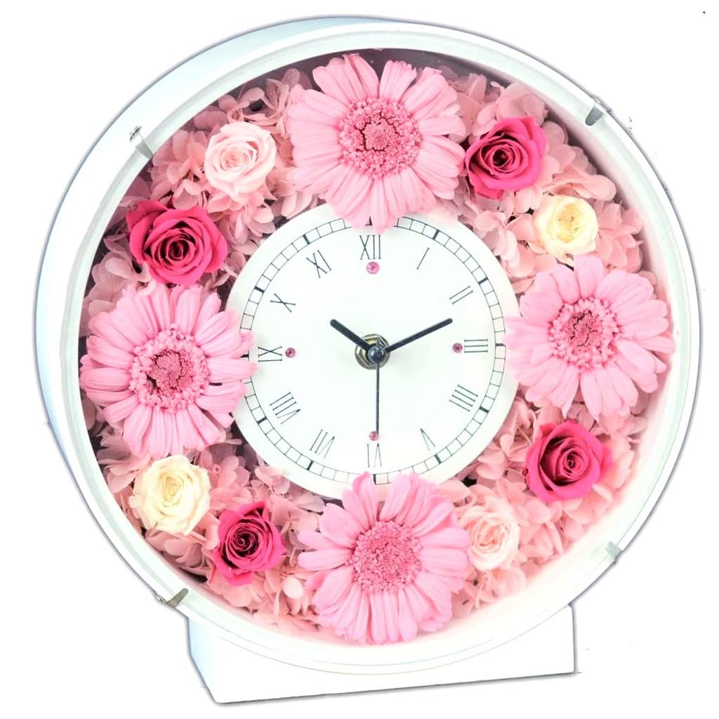 Preserved Gerbera Flower Circle Table 24cm Wide X 8cm Long X 24cm Gerbera Lulu's Clock, Clock, Clock/Wall Clock, Size High, Pink, Lulu's-0031