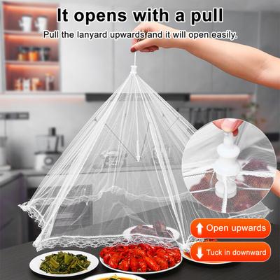 Foldable Food Cover Umbrella-Style Mesh Net with Stainless Steel Frame Fly Protection Food Cover for Indoor Outdoor Use