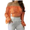 Women's Fashion Casual Summer  Off Shoulder Cross Strap Long Sleeved Top