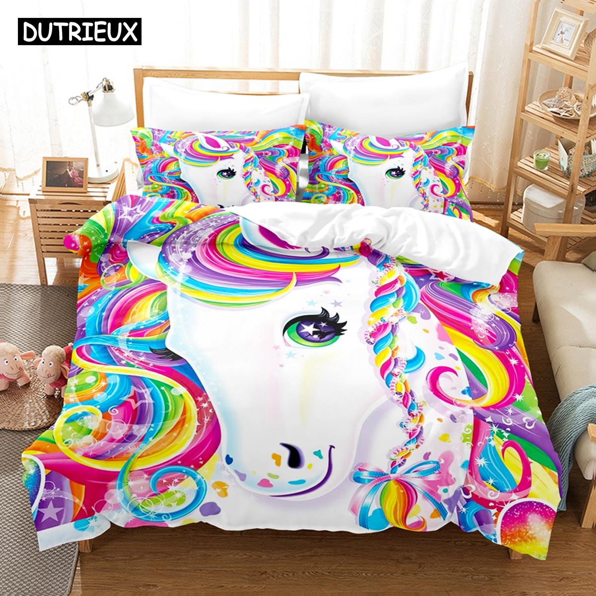 

3D Мультяшные Комплекты Постельного Белья с Лошадьми Набор Пододеяльника с Наволочкой Твин Фул Квин Кинг Постельные Принадлежности Постельное Белье EU single(135x200cm)