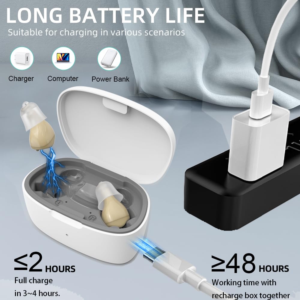Rechargeable Hearing Aids For Seniors Severe Hearing Loss With Noise Cancelling Hearing Aid In Ear Hearing Amplifiers With Portable Charging Case