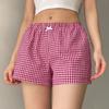Summer casual fashion retro bow decoration red checkered women's shorts