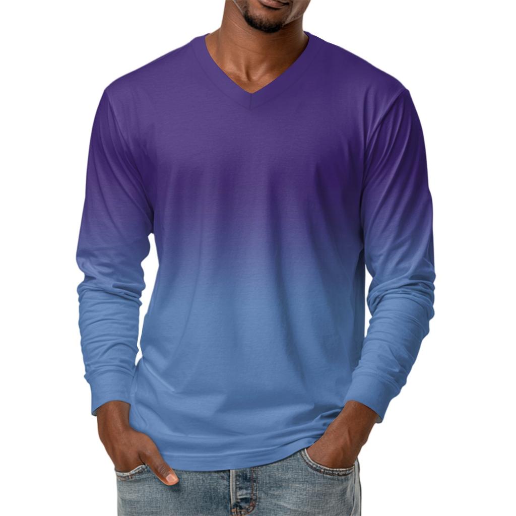 Men's V-neck Casual Fashion Printed Long-sleeved T-shirt Top