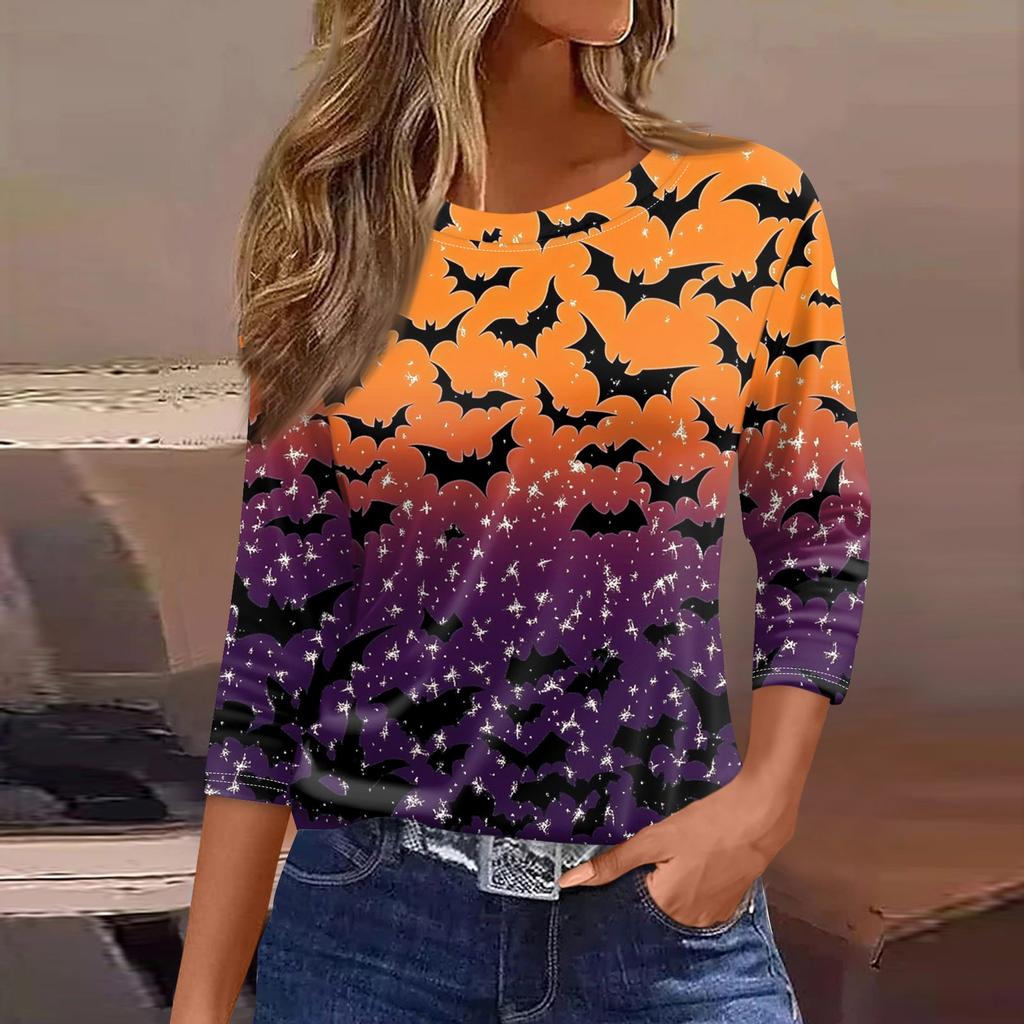 Women's T Shirt Tee Fashion Casual Round Neck 3/4 Sleeve Loose Printed T-Shirt Ladies Top