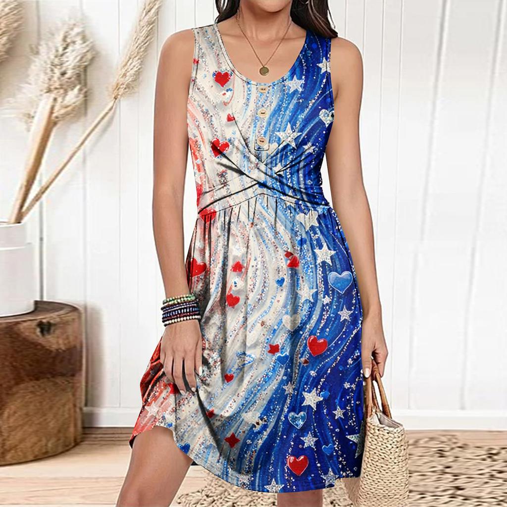 Women's Casual Fashion Dress Round Neck Sleeveless Fitted Dress