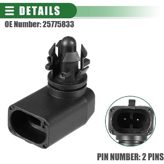 Motoforti Ambient Air Temperature Sensor, for GMC Sierra 3500 HD 2007-2014, Plastic, No.25775833, Black