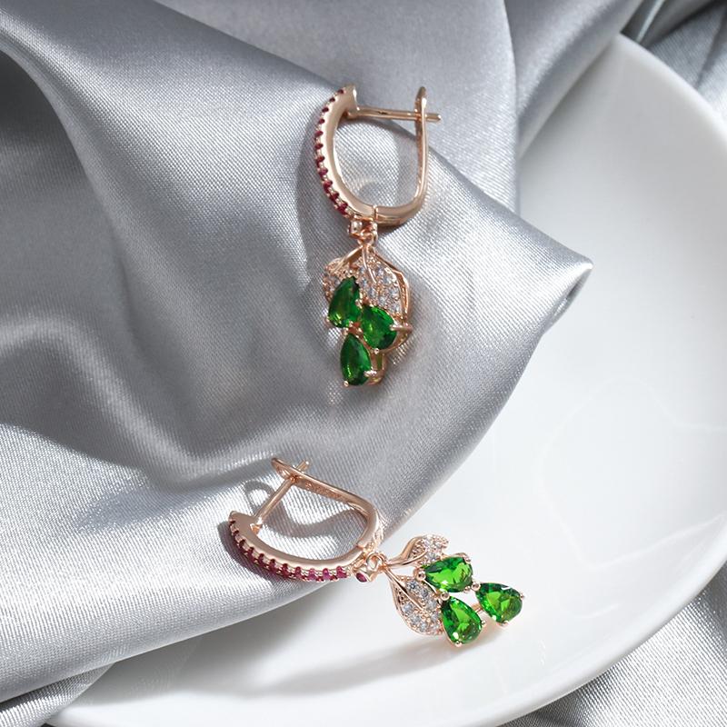 Kienl Nowy Kolor Różowego Złota Długi Kolczyk Dla Kobiet Vintage Zielony Naturalny Cyrkon Kolczyk wiszący w kształcie Kwiatu Wysokiej Jakości Codzienna Biżuteria