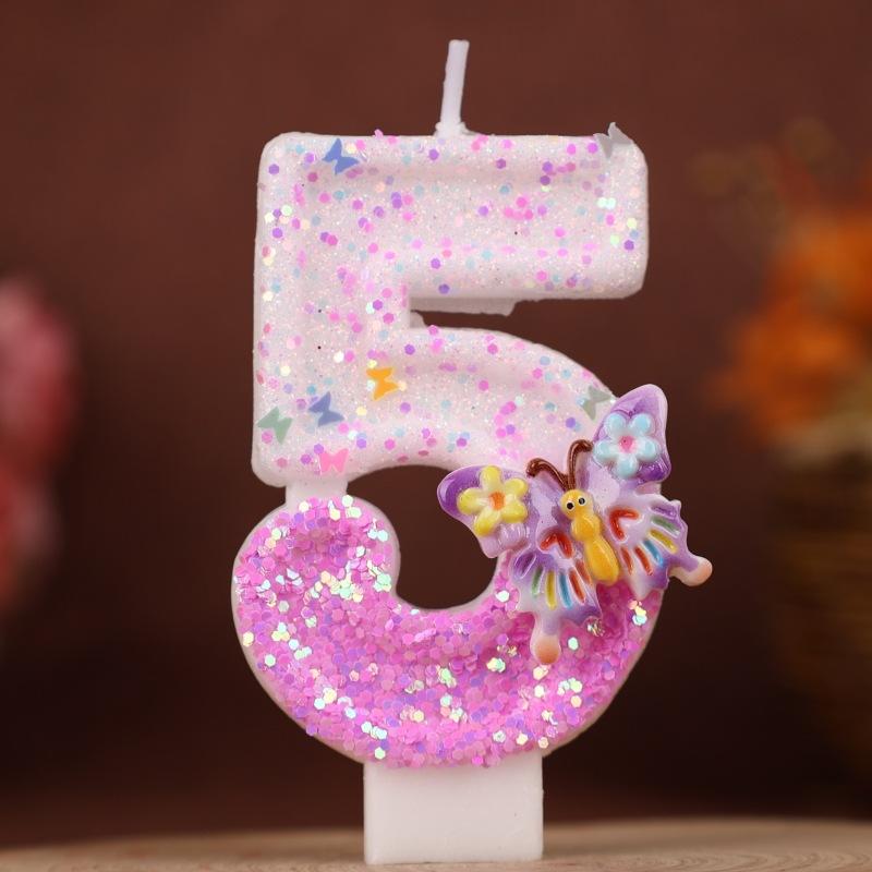 Creative Flower Butterfly Number Candle Birthday Cake Decoration Plug-in Children's First Birthday Party Candle