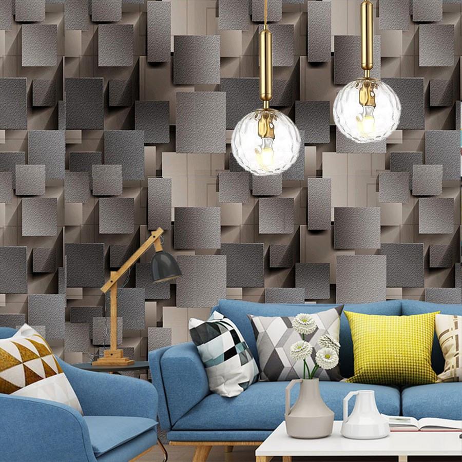 1Pc 3D Three-dimensional Grid Simple Wind PVC Wallpaper, Home Improvement Building Materials TV Background Wall Self-adhesive Wallpaper