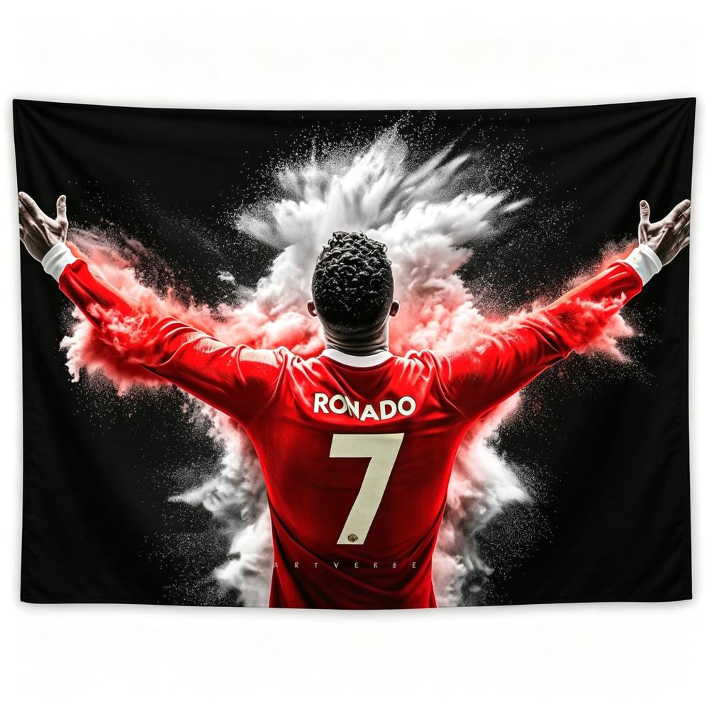 Red Jersey Number 7 Football Player Tapestry Black Background Wall Hanging For Sports Fan Room Decor