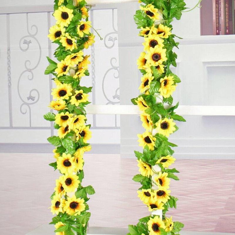 2.6M Artificial Sunflower Garland Silk Fake Flowers Ivy Leaf Plants Home Decor Flower Wall Wreath