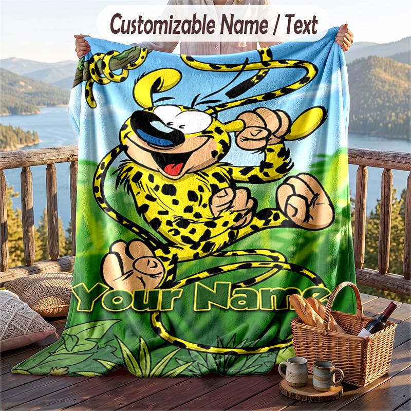 Custom Text Flannel Throw Blanket, Lightweight Cozy Bed Sofa BlanketMarsupilami