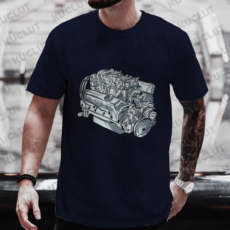Men's T-shirts Tops Realistic Car Engine Design Funny Tshirt for Men Casual Tee T-Shirt Fashion Short Sleeve Tee Shirt Clothing