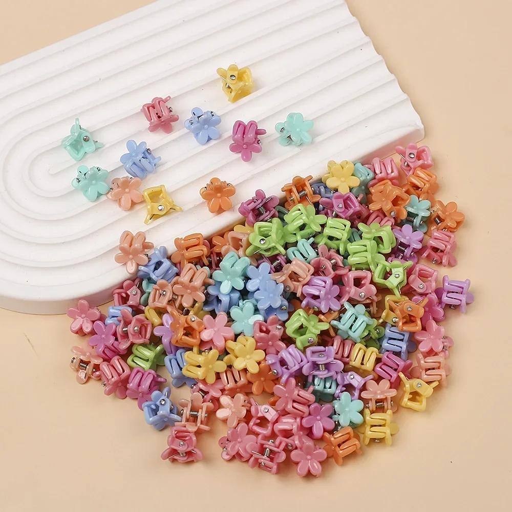 50Pcs Random Color Solid Cute Flower Y2K Compact Hair Claw Lovely Hair Decorate Clips Hairpins Kids Sweet Hair Accessories