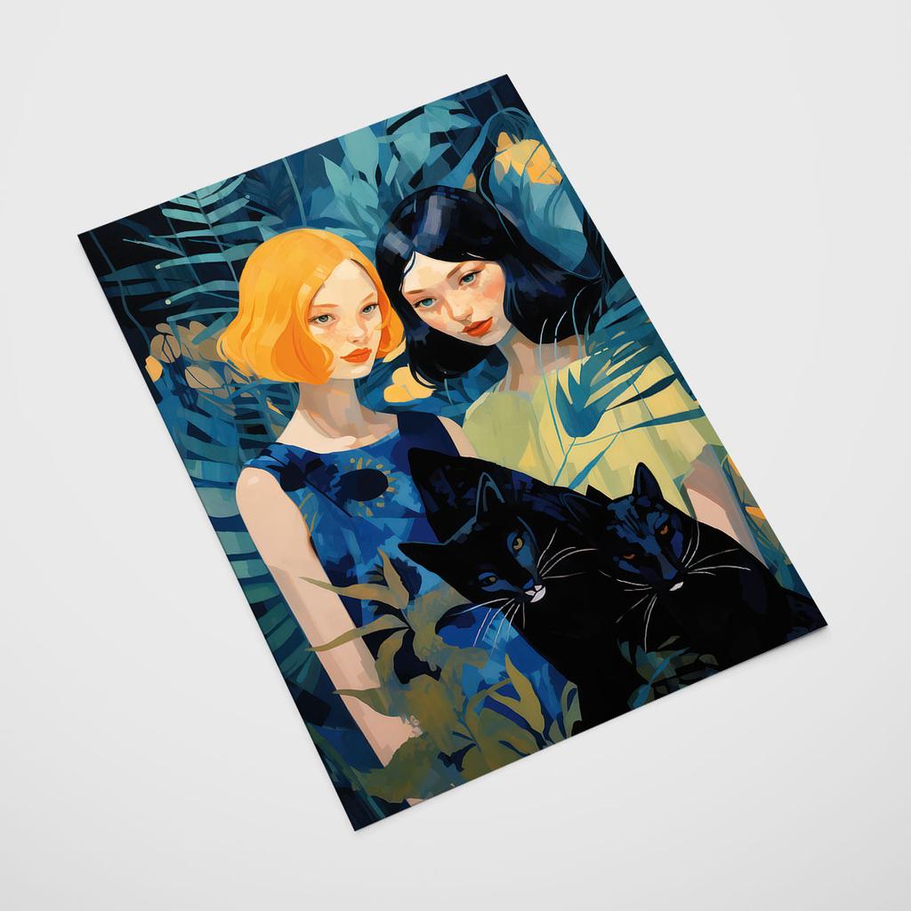 Plakat ilustracja dziewczyny koty