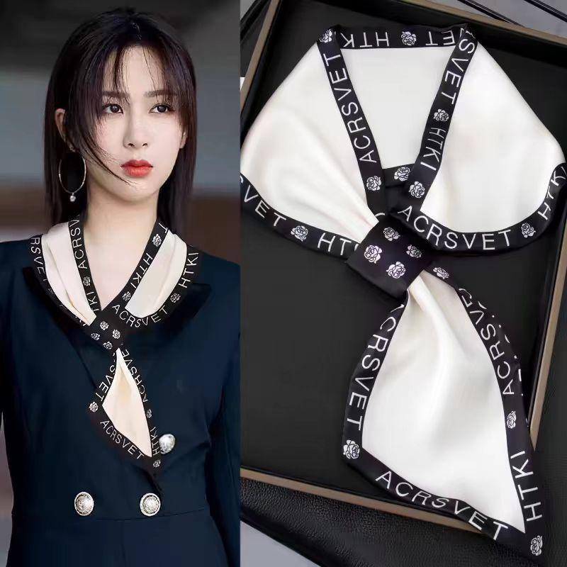 French polka dot silk scarf neck women's new high-end long strip matching shirt Korean thin small scarf