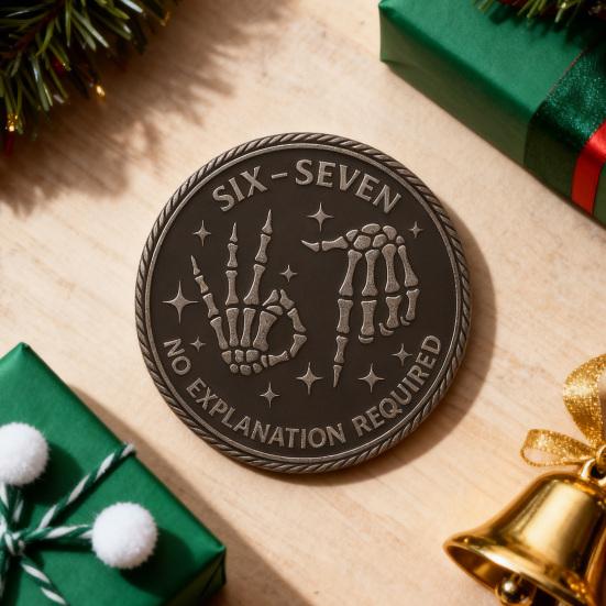 6-7 Meme Coin Funny Six Seven Collectible Coin Double Side Challenge Coin with Star And Hand Design No Meaning Just 67 Novelty Coin for Adult Teen