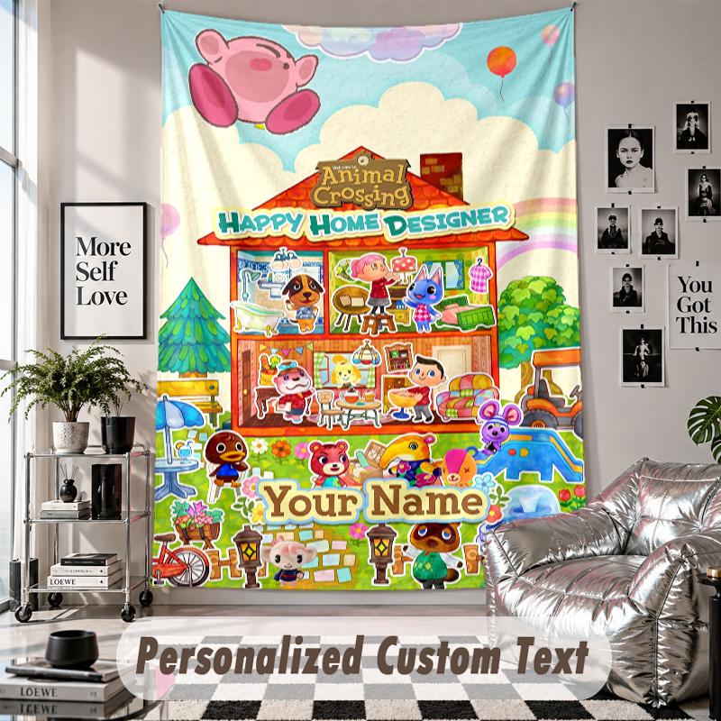 Custom Tapestry Wall Hanging, Animal Crossing Personalized Name Text Home Wall Decor