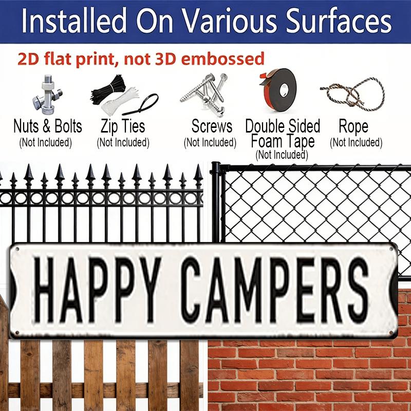 15.7×3.94inch Happy Campers Raised Metal Road Sign - Retro RV & Camper Van Aluminum Sign/decorative Sign, Heavy-Duty Camping Sign with Campfire
